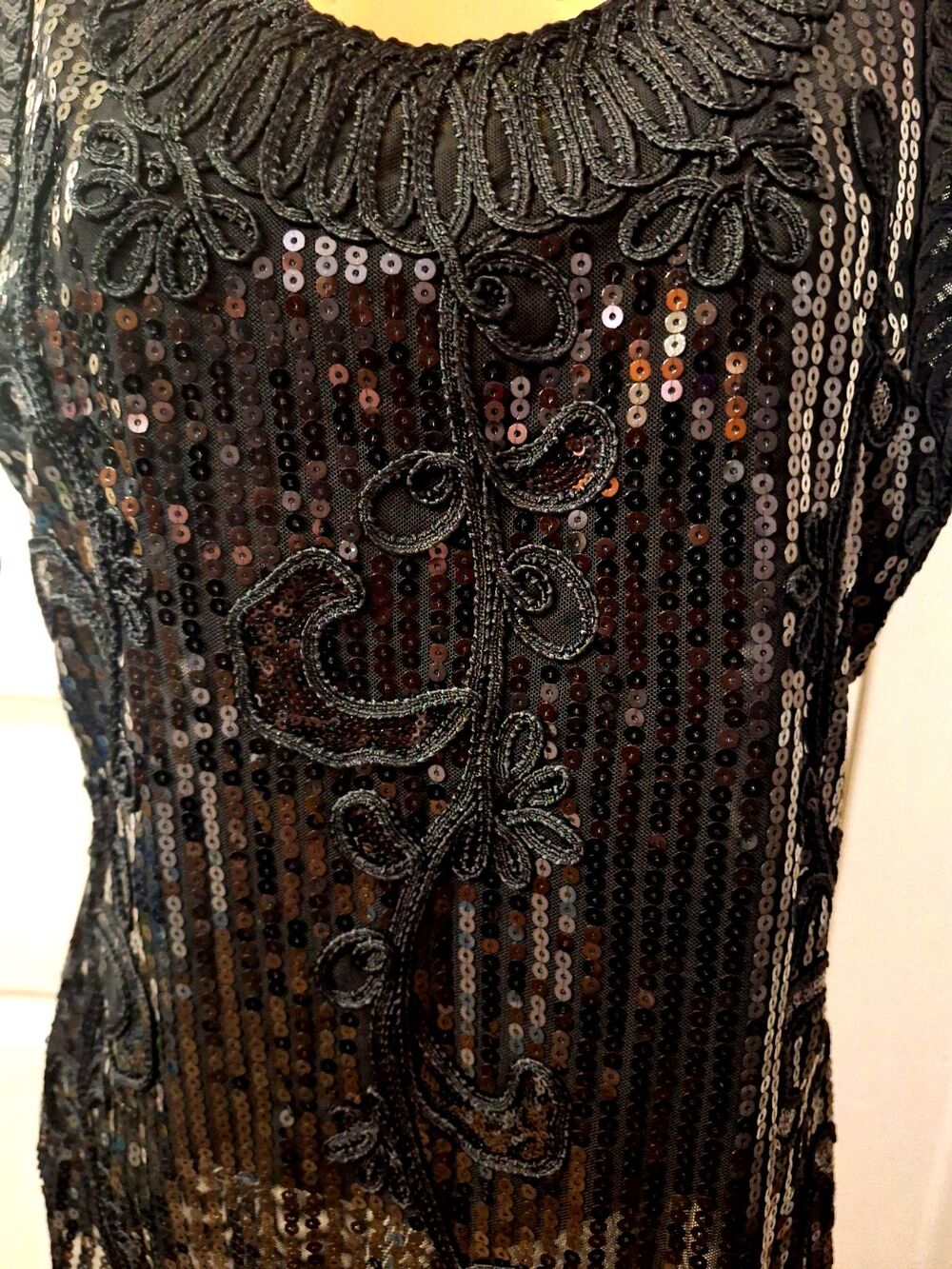 Objects D'art Black Sequin Embroidered Sleeveless Sweater Womens 8 Whimsigoth